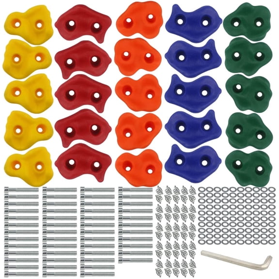 Bibana 25 PCS Rock Climbing Holds Set with Mounting Screws and Hardware for DIY Kids Indoor and Outdoor Play Set Use White