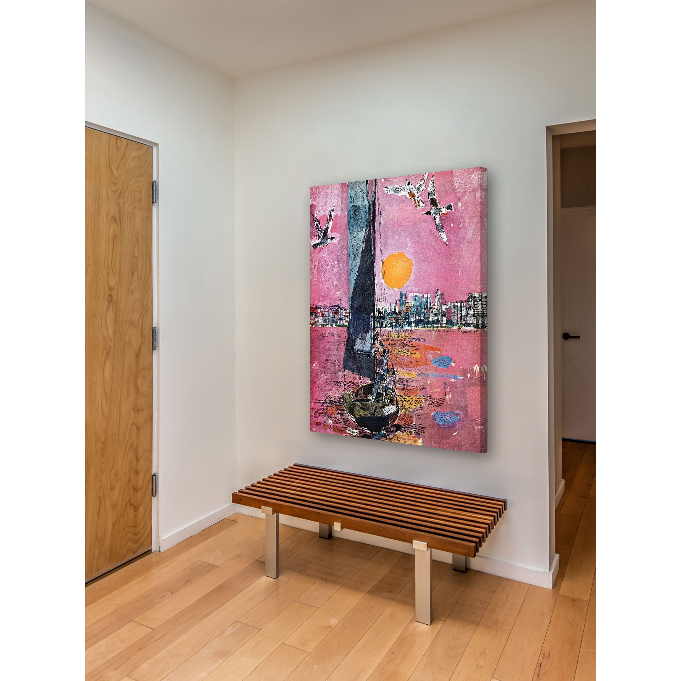 Marmont Hill "Pink Sky with Birds" Painting Print on Canvas