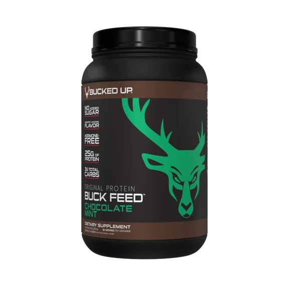 Bucked Up Buck Feed Chocolate Mint Whey Protein Powder, 25g of Protein, 30 servings