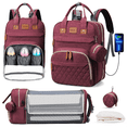 thumbnail image 1 of Diaper Bag Backpack, Multifunction Diaper Bag Backpack With Changing Station, USB Charging Port & Foldable Crib, Large Capacity Travel Backpack w/Sunshade&Pacifier Case&Stroller Straps(Red), 1 of 7