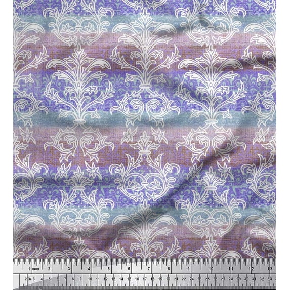 Soimoi Rayon Fabric Stripe & Ogee Damask Print Fabric by Yard 42 Inch Wide