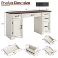 thumbnail image 2 of Aphthongs 58" W Wood Executive Desk, Farmhouse Home Office Desk w/ File Drawer & Charging Station, Rustic Writing Desk Study Table Elegant Computer Desk with Storage, White, 2 of 11