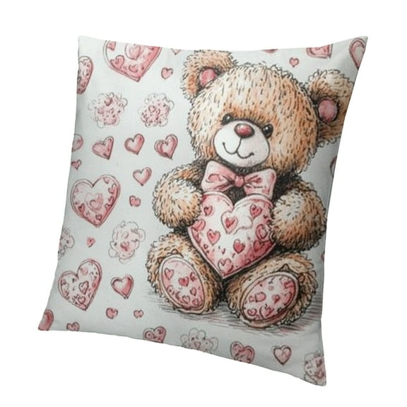 Patifu Cartoon Bear Throw Pillow Covers  Kids Pink Bow Heart Reversible Cushion Case for Boys Girls Teens Cute Toy Bear Pillowcases for Sofa Couch Bed,Indoor Outdoor 12x12in