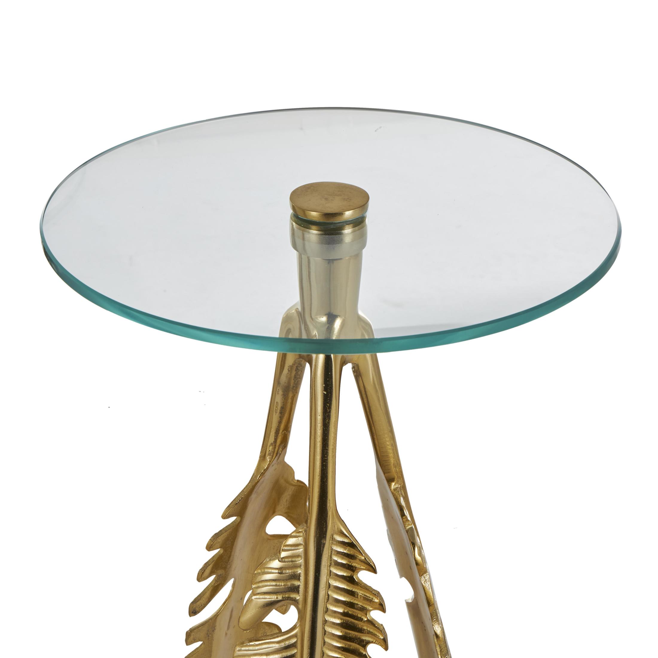 DecMode 16" x 24" Gold Aluminum Metal Leaf Accent Table with Tripod Legs and Tempered Glass Top, 3-Pieces