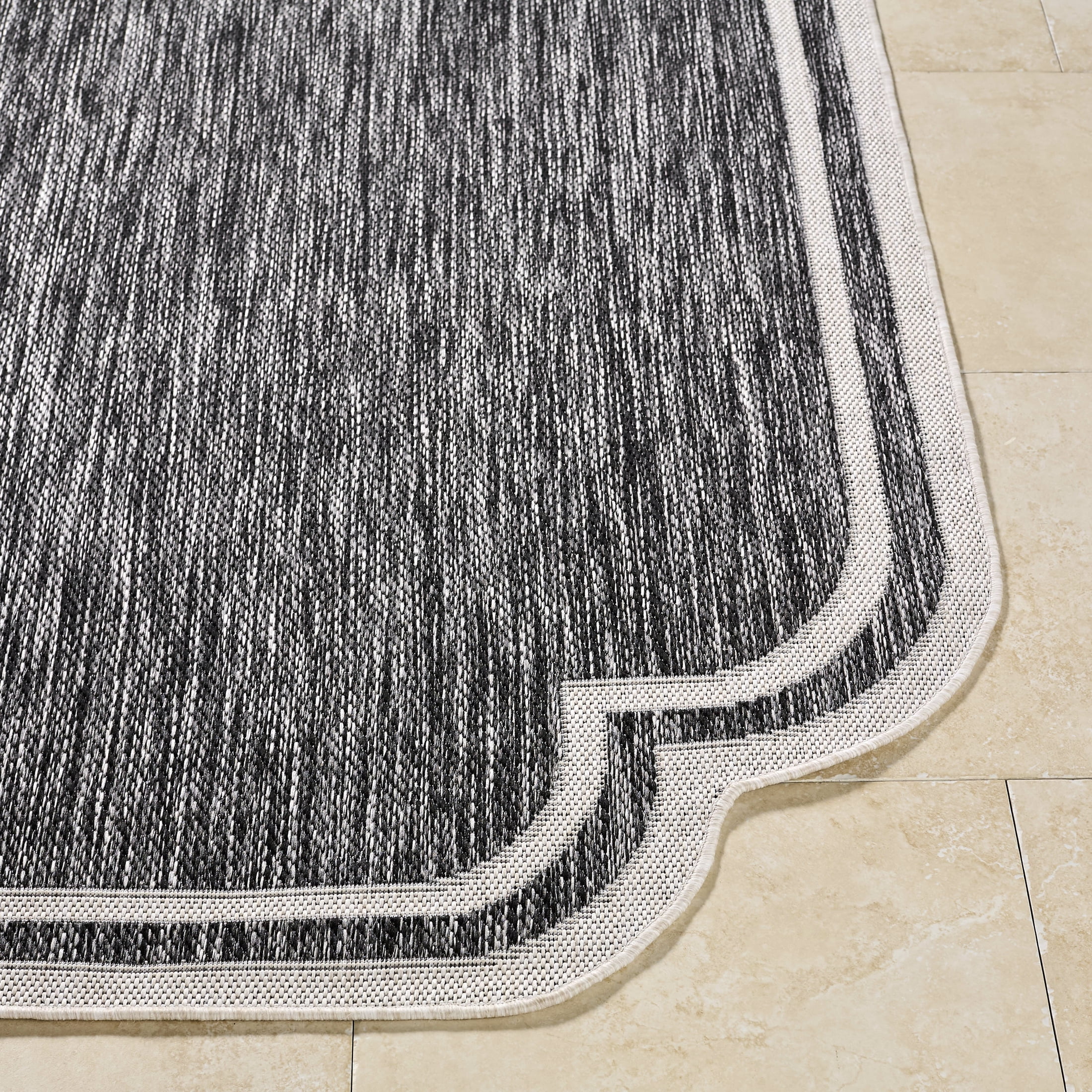 Livabliss Outdoor Rugs, 5x7 Miami Beach Traditional Black Area Rug for Patio, Porch, Deck, Backyard, Waterproof Indoor Outdoor Carpet (5'3" x 7')