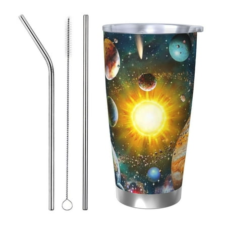 

KLL Space Planet Print 40oz Stainless Steel Insulated Car Cup with Spillproof Lid - Keep Your Drink Hot or Cold on the Go-Straw Three-piece Set