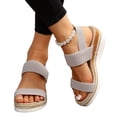 thumbnail image 2 of Domuza Women’s Platform Espadrille Wedge Sandals Comfortable Open Toe Elastic Ankle Strap Slip on Comfy Low Wedge Sandals For Ladies Dressy Summer Shoes Gray 6.5（EU-37）, 2 of 4