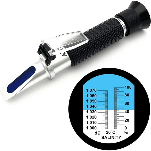 Salinity Refractometer for Aquarium Seawater Marine Fishkeeping Salinity Tester 0-100PPT & 1.000-1.070 Salinity Hydrometer slatwater Refractometer with Automatic Temperature Compensation (ATC)