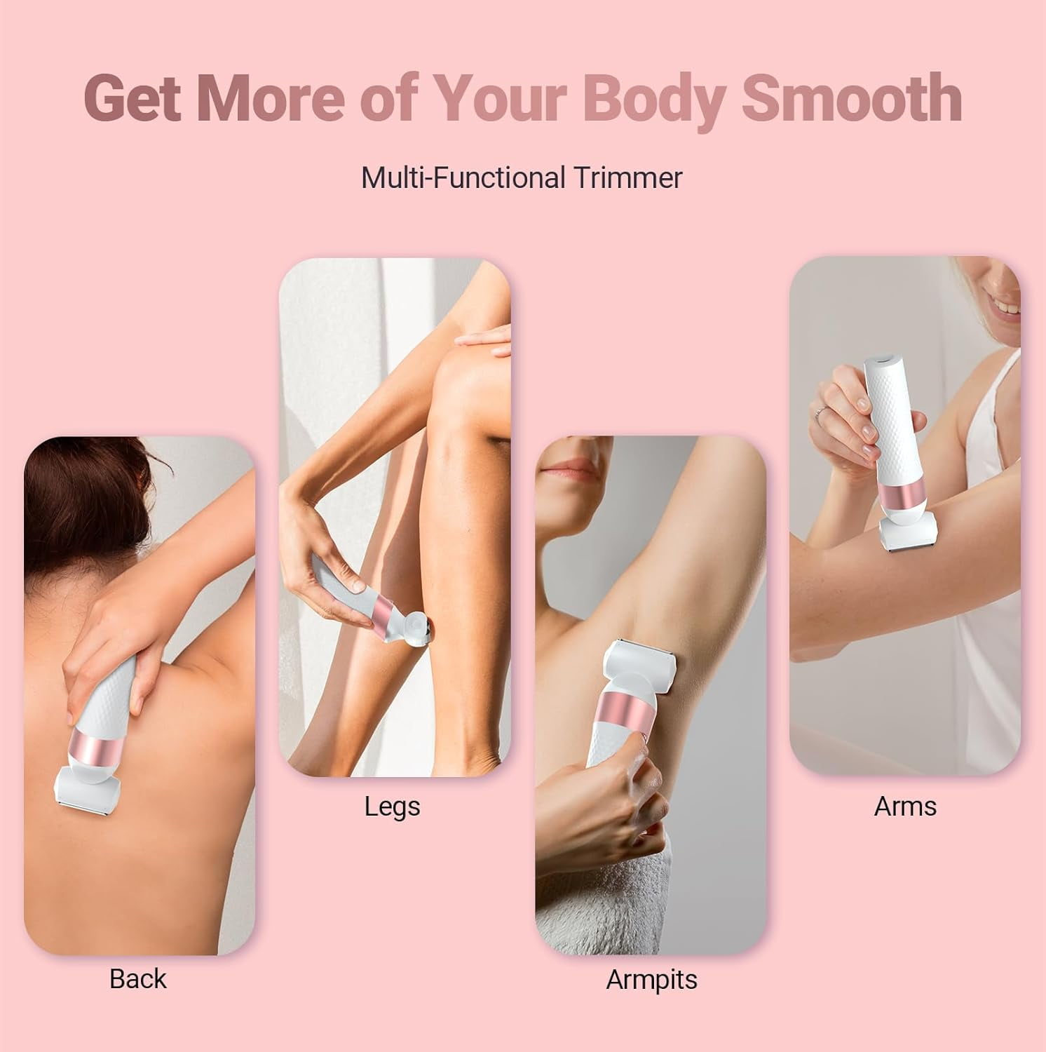 OLOV Bikini Trimmer for Women - IPX7 Waterproof Wet/Dry Electric Razors for Silk Skin, 3 Interchangeable Heads for Bikini, Legs, Underarms & Pubic Hair, Facial Hair Shaver for Women, Rose Gold