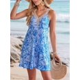 thumbnail image 5 of Summer Dresses for Women Beach Lace V-Neck Sundresses Casual Tropical Print Sleeveless Short Dress Blue XXL, 5 of 7