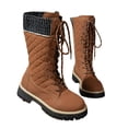 thumbnail image 5 of Quilted Mid Calf Winter Boots Knit Trim Lace Up Fleece Lined Platform Casual Wear For Women, 5 of 6
