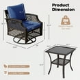 thumbnail image 3 of Vicluke 3 Piece Outdoor Swivel Chair Set, Wicker Patio Bistro Set with Thickened 25D Cushions and Glass Coffee Table, Patio Furniture Conversation Set for Deck, Yard, Garden, Poolside(Navy Blue), 3 of 8