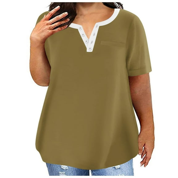 Mittory Plus Size Shirts For Women V Neck Loose Fit Summer Tshirts Short Sleeve Solid Color Blouse Comfy Tunic Tops
