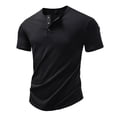 thumbnail image 3 of Men's Casual Button Down Shirt Cotton | Regular Fit Short Sleeve Blouse | Round Neck Button Closure | Breathable & Soft | Daily Wear Office Vacation | Classic Essential | Zenithor,Black L, 3 of 9