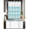 thumbnail image 6 of No Hook Cloth Fabric Shower Curtain with Snap in Liner, Turquoise White Ombre Waterproof Shower Curtains Set with See Through Top Window, Modern Geometric Gradient Ocean Striped Bath Curtains 48"x72", 6 of 6