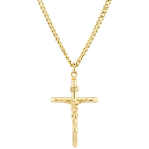 Brilliance Fine Jewelry Gold Filled Crucifix Cross on Stainless Steel Necklace,24"