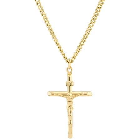 Brilliance Fine Jewelry Gold Filled Crucifix Cross on Stainless Steel Necklace,24"