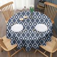 thumbnail image 3 of Navy Blue Geometric Quatrefoil Pattern Round Tablecloth 60"x60",Wrinkle Wipeable Table Cloth for Kitchen Dining Room Picnic Patio Party, 3 of 6
