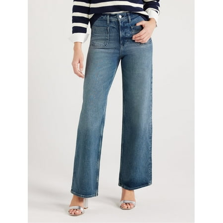 Free Assembly Women's Patch Pocket Wide Leg Jeans, 31” Inseam, Sizes 0-16
