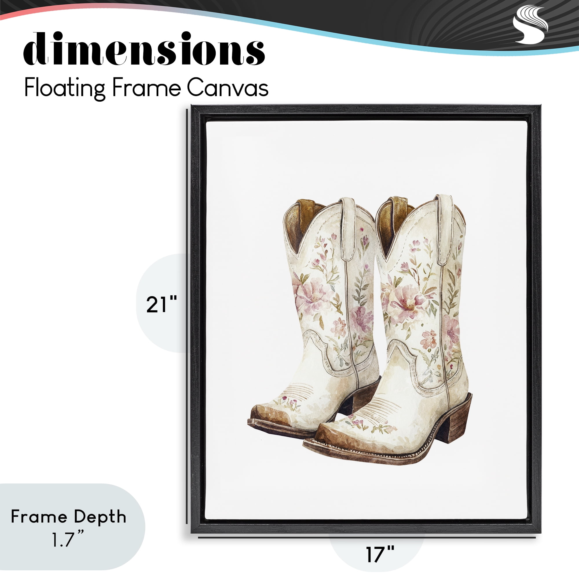Stupell Industries Boots in Bloom Black Framed Floater Canvas Wall Art, design by Svetlana Aleynikova