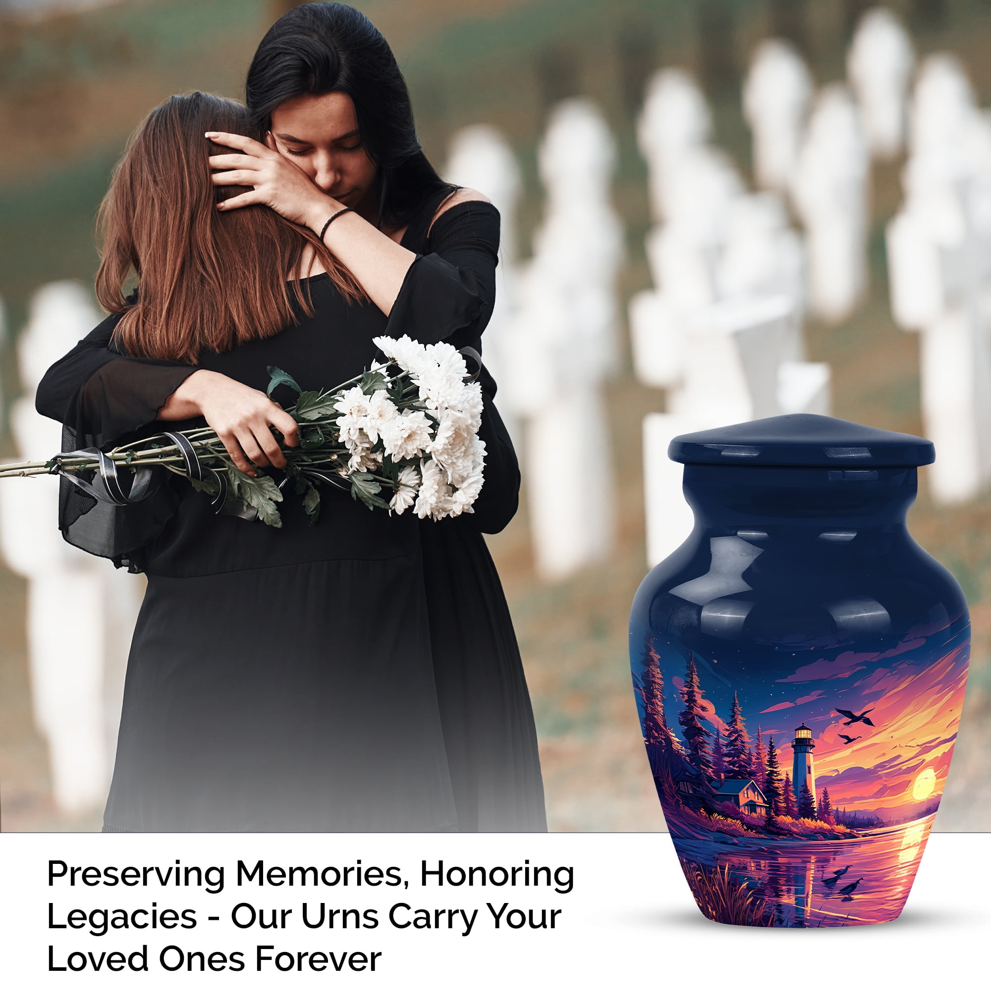 Lighthouse Small Cremation Urns For Human Ashes, Blue Keepsake Urns For Human Ashes Adult Female Small 3 Inch, Purple Mini Urn For Brother