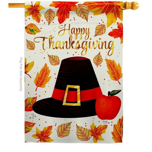 Breeze Decor H113109-BO 28 x 40 in. Capotain Thanksgiving House Flag with Fall Double-Sided Decorative Vertical Flags Decoration Banner Garden Yard Gift