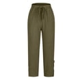 thumbnail image 4 of Petite Cropped Pant Women Casual Lightweight Pull On Wide Leg Drawstring Elastic Waist Summer Beach Pants with Pockets 23" 24" Inseam Green L, 4 of 7