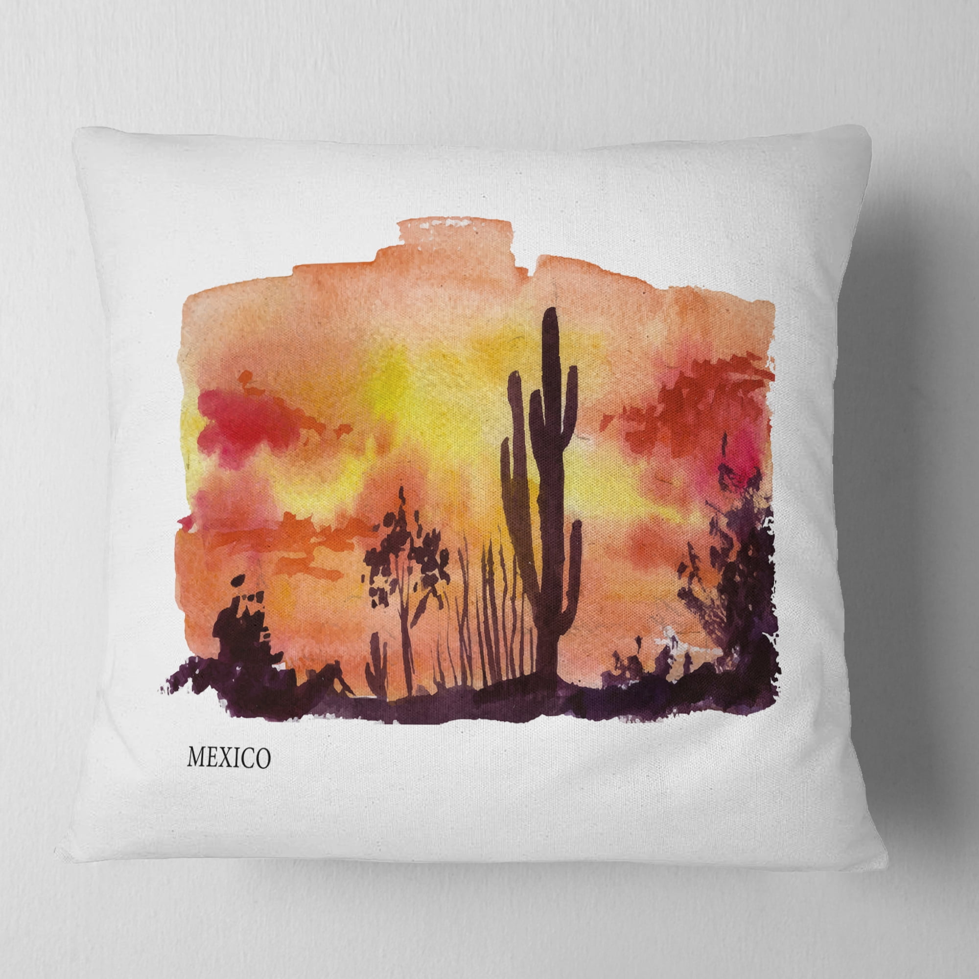 Designart Mexico Vector Illustration - Cityscape Painting Throw Pillow - 18x18