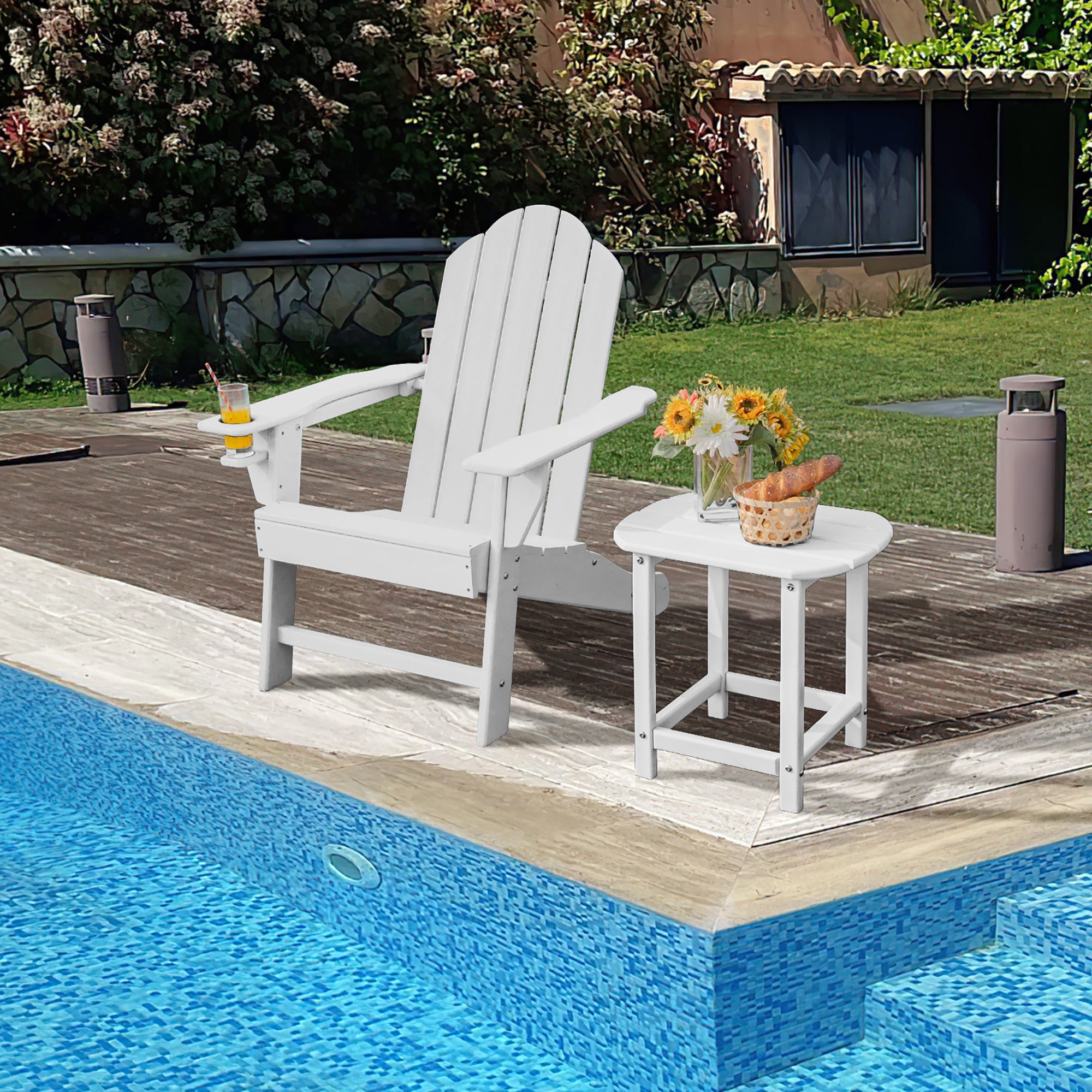 Tavolino Da Esterno Adirondack A 2 Ripiani – Resistente Alle Intemperie, 42,9 Cm, In Polistirolo Con Effetto Legno, Bianco, Per Giardino E Piscina - 3