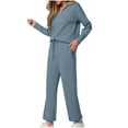 thumbnail image 5 of BiZtdJrK 2 Piece Travel Outfits for Women Lapel V Neck Long Sleeve Tops and Drawstring Pants Casual Sets Lightweight Stretch Sweatsuits with Pockets Blue XXL, 5 of 9
