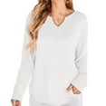 thumbnail image 2 of VBVC No Boundaries Womens V Neck Long Sleeve Shirts, Women's Slim Casual Pullover,Women Waffle Knit Top,White,Size M, 2 of 4