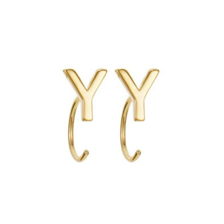 Gold Plated CZ Initial Letter A-Z Stud Earrings Crystal Alphabet