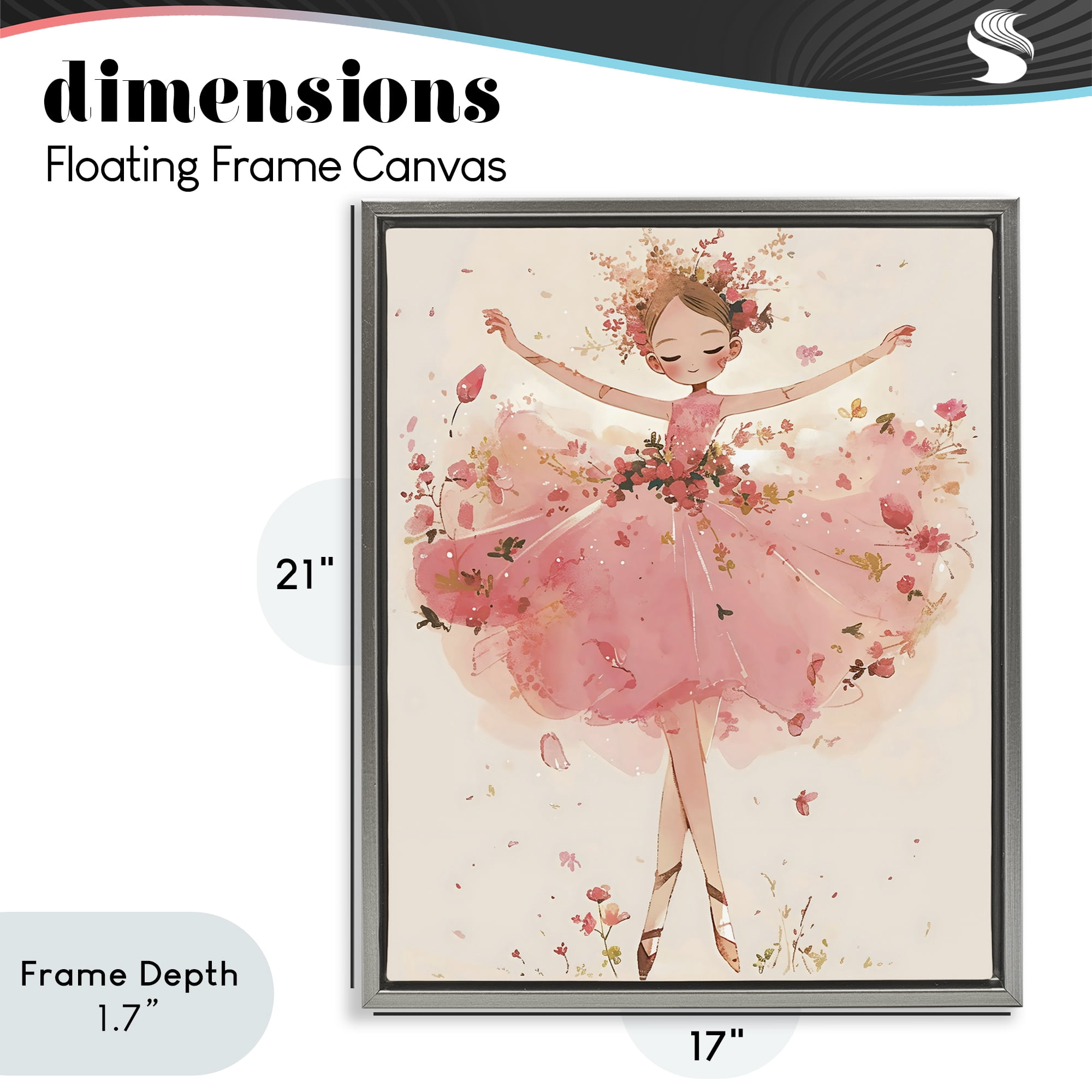Stupell Industries Pink Floral Dress Ballerina Gray Framed Floater Canvas Wall Art, design by Creative Studio