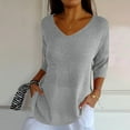 thumbnail image 5 of loopsun Plus Size Tops for Womens,Womens Summer Tops,Women Solid Color Spring/summer Knitted V-neck Medium Sleeve Casual Top Gray XXXL, 5 of 5