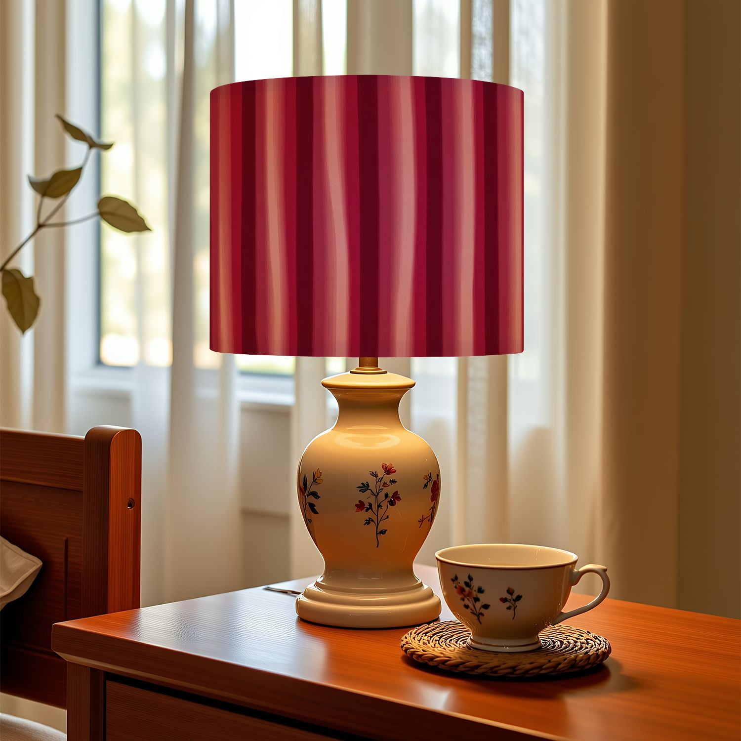Linen Drum Lampshades Elegant vertical stripes shades burgundy rose create sophisticated 13"x13"x10" Light Shade for Table Lamps Floor Lamps Drum Lamp Shades Lampshade Replacement Assembly Required