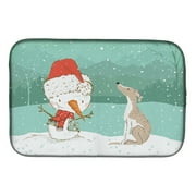 Whippet Snowman Christmas Dish Drying Mat