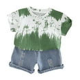 thumbnail image 2 of Zpanxa Girls 2 Piece Outfits Short Sleeve Round Neck Tie Dye Top and Ripped Shorts Set 1-2 Years, 2 of 7