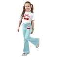 thumbnail image 2 of Girls Casual Outfits Bow Cherry Print Short Sleeve Top with Flared Pants Comfortable Loose Playwear Kids 2 Piece Sets Mint Green 11-12 Y, 2 of 5