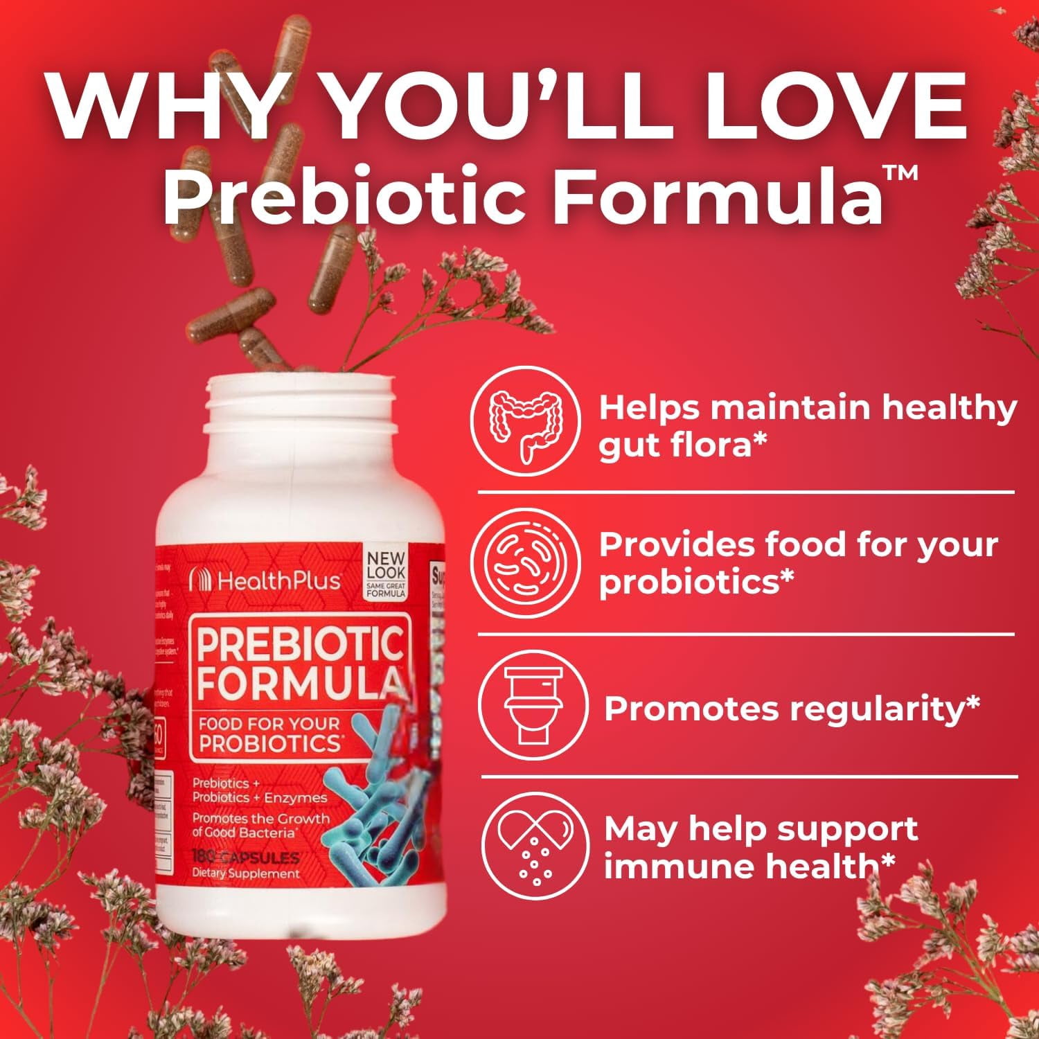 Health Plus Prebiotic Formula, 180 Capsules, 60 Servings