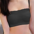 thumbnail image 2 of SMihono Women's Lace Tube Top Seamless Non Underwire Bandeau Stretchy Thin Bra Trendy Push up Removable Straps Bralette Black XL, 2 of 5