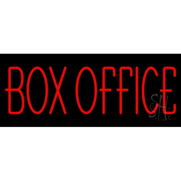 Red Box Office Block LED Neon Sign 13" Tall x 32" Wide - inches Black Square Cut Acrylic Backing, with Dimmer - Premium built indoor Sign for Storefront, Store interior, Café, Events, Cinema.