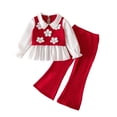 thumbnail image 3 of Mnyotv Toddler Baby Girl Clothes Fall Winter Girl Outfit Floral Crewneck Sweater Knit Flared Pants Size 6-7 Years, 3 of 6