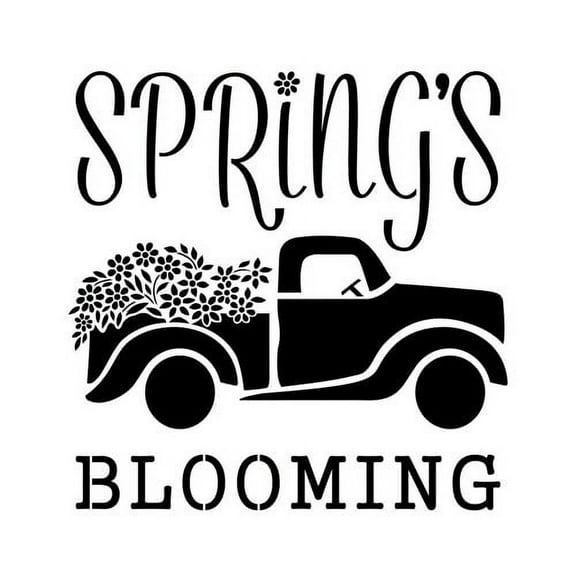 Designer Stencils FS091 Spring's Blooming Vintage Truck with Flowers Stencil (10 mil plastic)