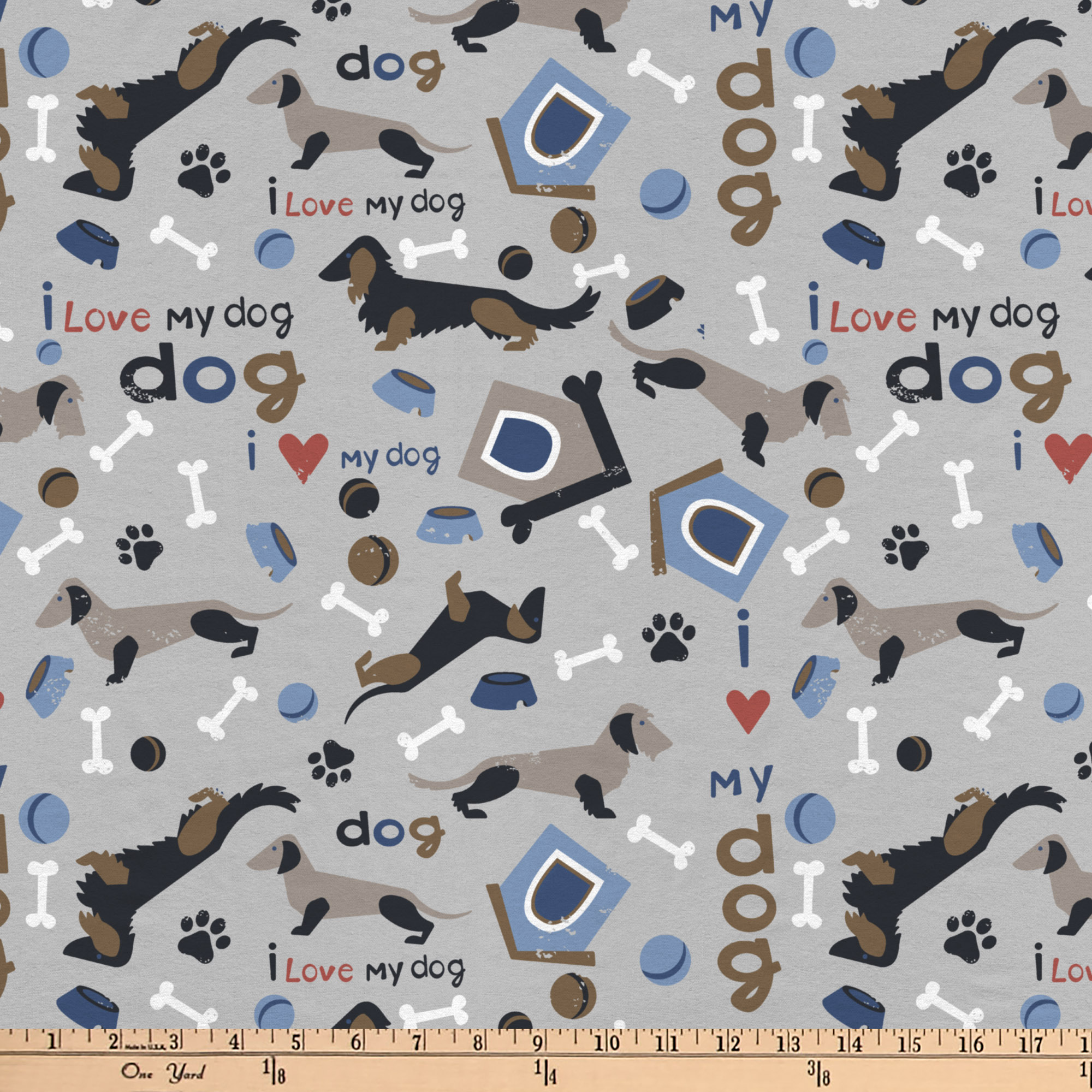 Mainstays 42" Light-weight Flannel Fabric Love My Dog by the Yard, Gray