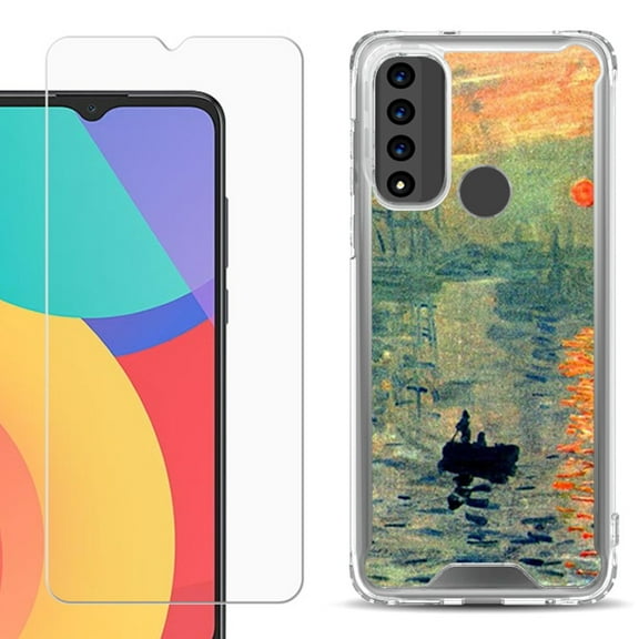 Shockproof Bumper Phone Case for TCL 20 XE, with Tempered Glass Screen Protector, by OneToughShield ® - Sunrise Impression