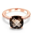 thumbnail image 2 of Gem Stone King 18K Rose Gold Plated Silver Cushion Checkerboard Brown Smoky Quartz Ring for Women | 3.97 Cttw | Gemstone Birthstone | Available in Size 5, 6, 7, 8, 9, 2 of 5