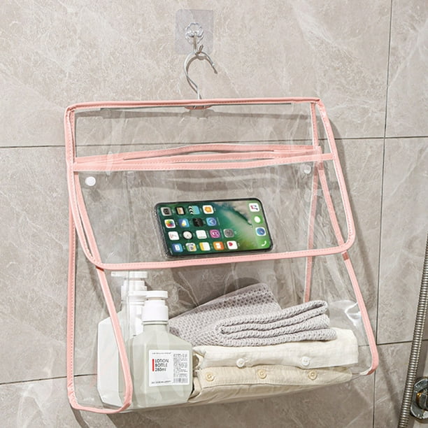 Bolsa de ducha colgante transparente con bolsillo para teléfono | Organizador de baño impermeable de TPU para dormitorio, gimnasio y viajes