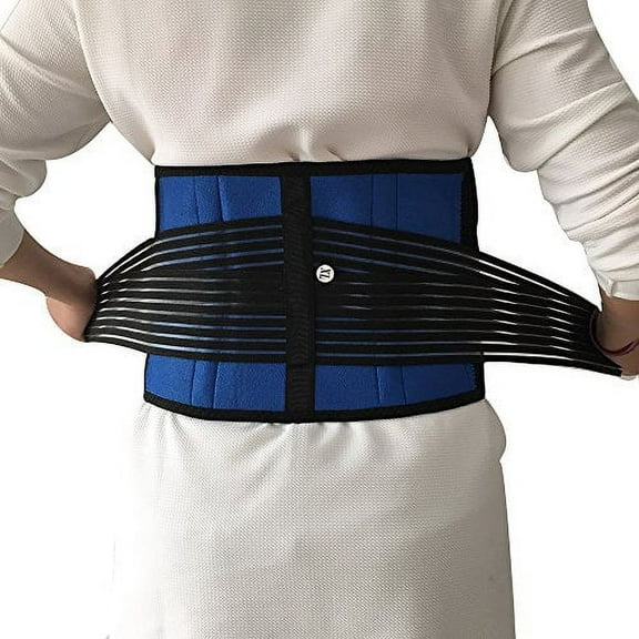 Lumbar Support - Deluxe Neoprene Double Pull Lumbar Lower Back Support Brace Exercise Belt- Unisex (S: 92cm/36", Black&blue)