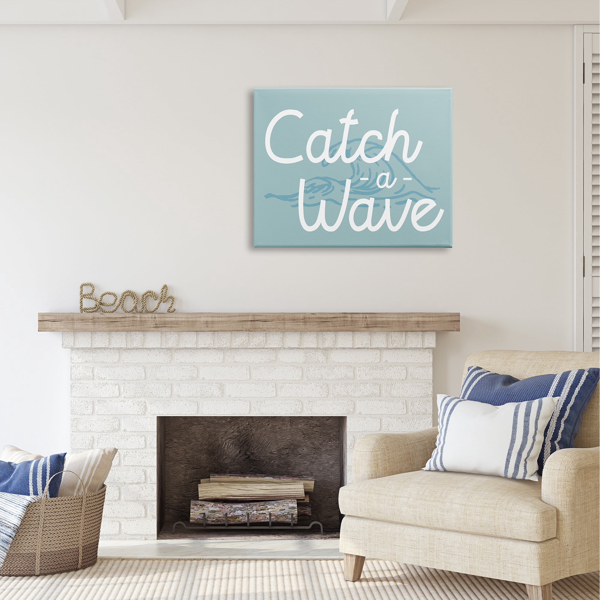Stupell Industries Catch a Wave Phrase Landscape Painting Gallery Wrapped Canvas Art Print Wall Art, 40 x 30