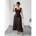 thumbnail image 6 of Black Rose Print Off-Shoulder Maxi Dress With Cinched Waist And Ruched Detail, 6 of 7